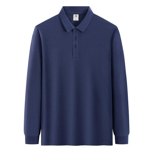 Lapel long sleeve solid color polo shirt