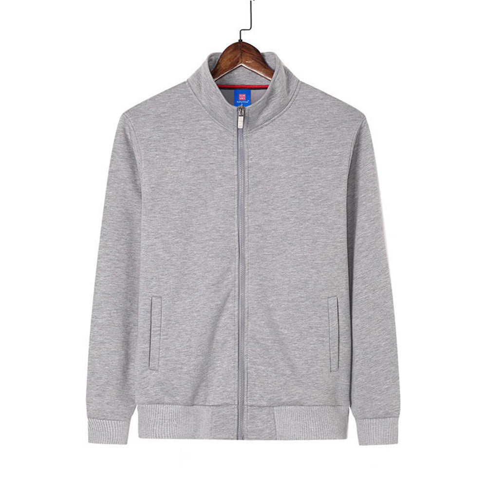 Casual solid color zipper stand collar long-sleeved sweatshirt jacket
