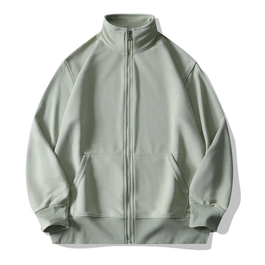 Solid color stand collar zipper long sleeve sweatshirt jacket