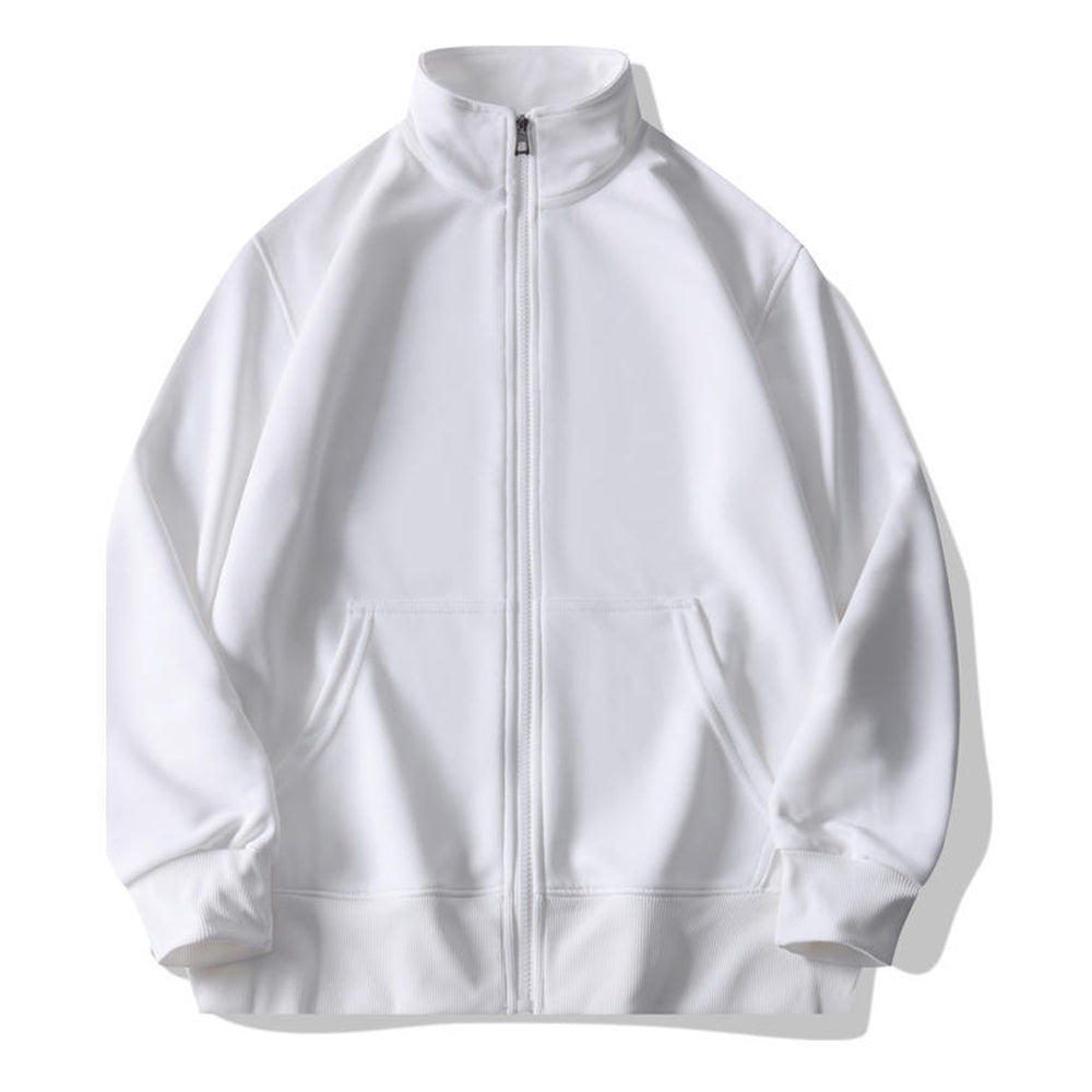 Solid color stand collar zipper long sleeve sweatshirt jacket